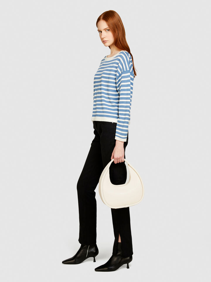 Sweater with two-tone stripes - women's boat neck sweaters - Blue | Sisley image number 2